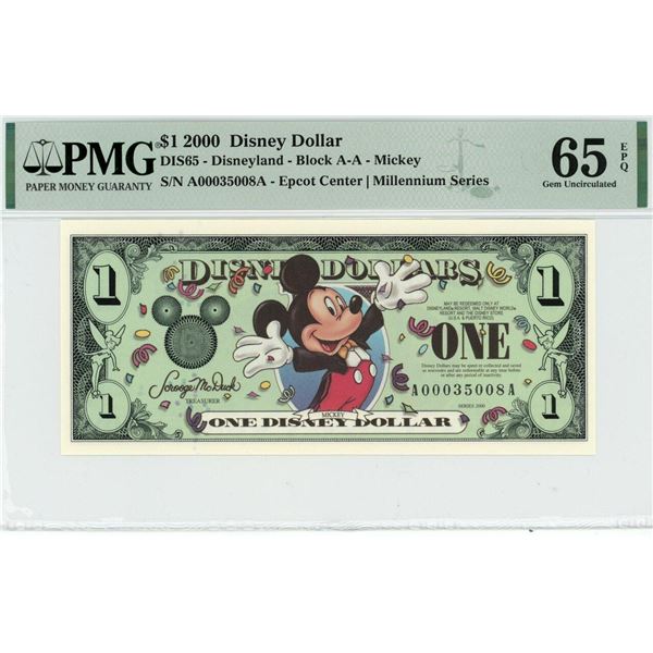 2000 $1 Mickey Disney Dollar PMG 65EPQ