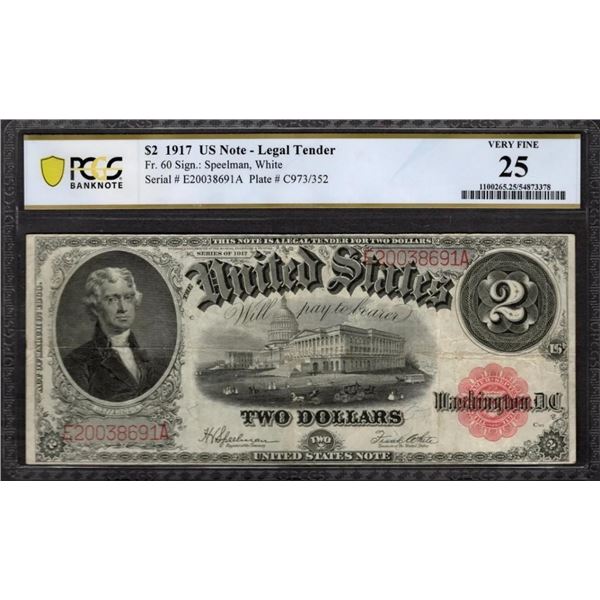 1917 $2 Legal Tender Note PCGS 25