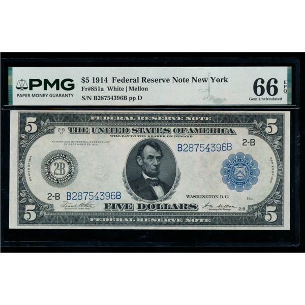 1914 $5 New York FRN PMG 66EPQ