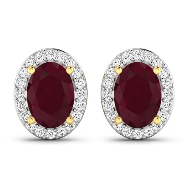 14KT Yellow Gold 1.7ctw Ruby and Diamond Earrings