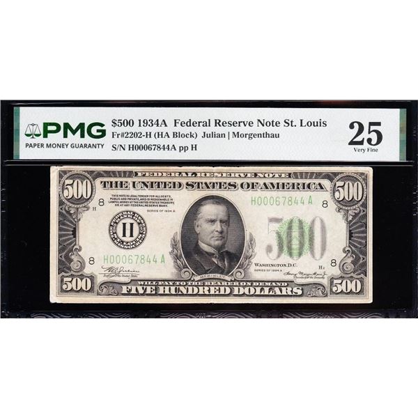 1934A $500 St Louis FRN PMG 25