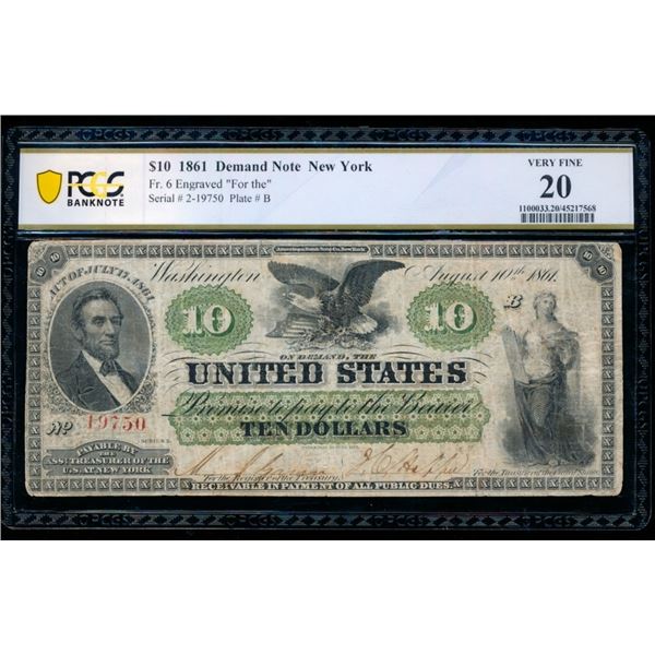 1861 $10 Demand Note PCGS 20