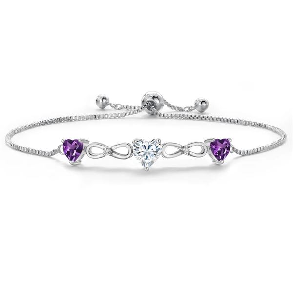 Plated Rhodium 1.64ctw Moissanite and Amethyst Bracelet