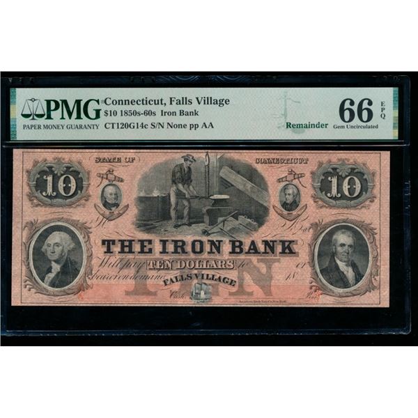 1850s $10 Falls Village CT Obsolete PMG 66EPQ