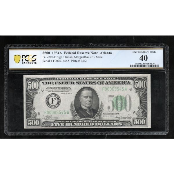 1934A $500 Atlanta FRN PCGS 40