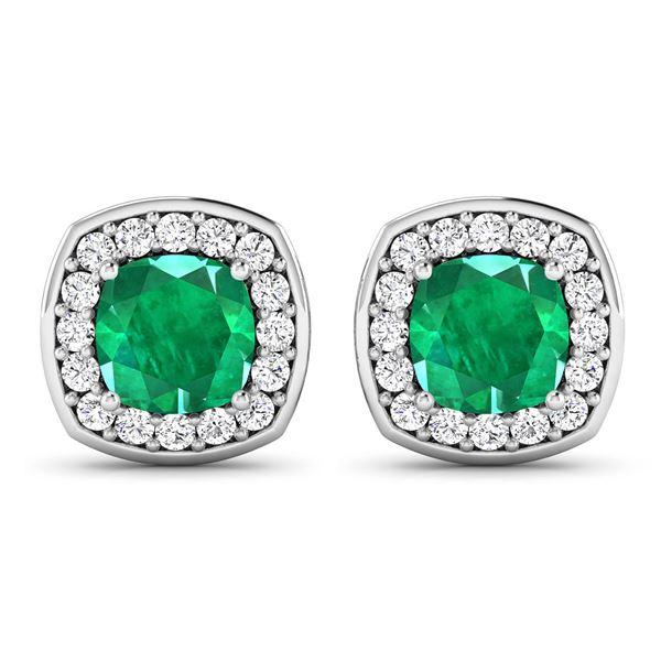 14KT White Gold 1.92ctw Zambian Emerald and Diamond Earrings