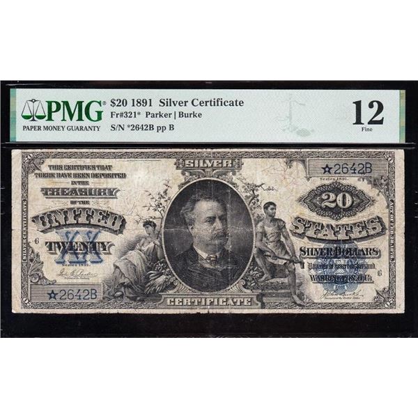 1891 $20 STAR Silver Certificate PMG 12