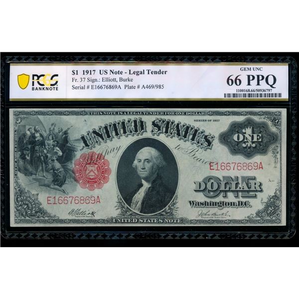 1917 $1 Legal Tender Note PCGS 66PPQ