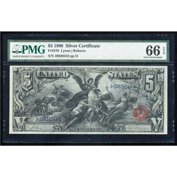 1896 $5 Educational Silver Certificate PMG 66EPQ