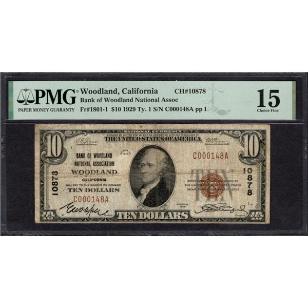 1929 $10 Woodland CA National PMG 15