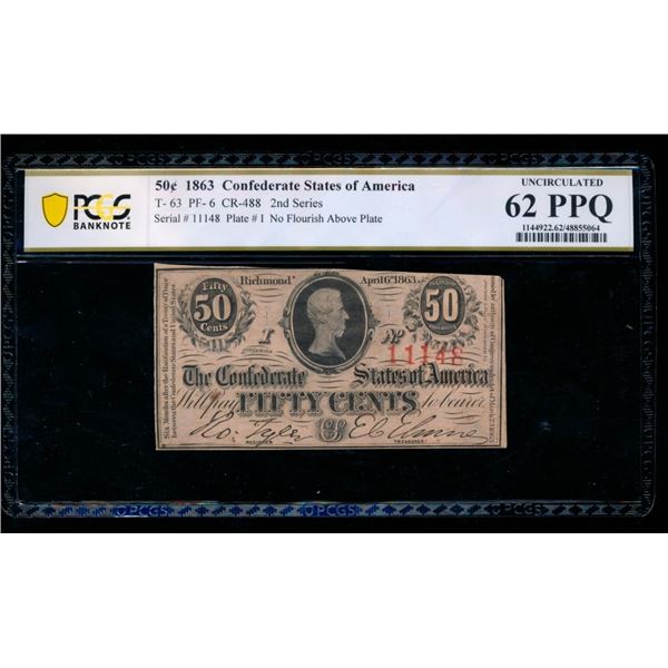 50 Cent 1863 T-63 Confederate PCGS 62PPQ