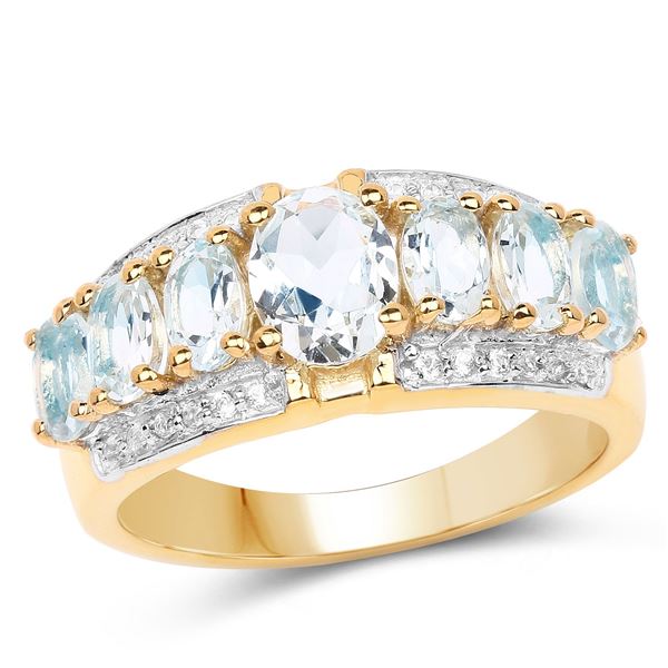18KT Yellow Gold Plated 1.93ctw Aquamarine and Diamond Ring