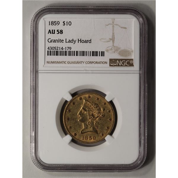 1859 $10 Liberty Head Eagle Gold Coin NGC AU58