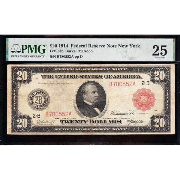1914 $20 Red Seal New York FRN PMG 25