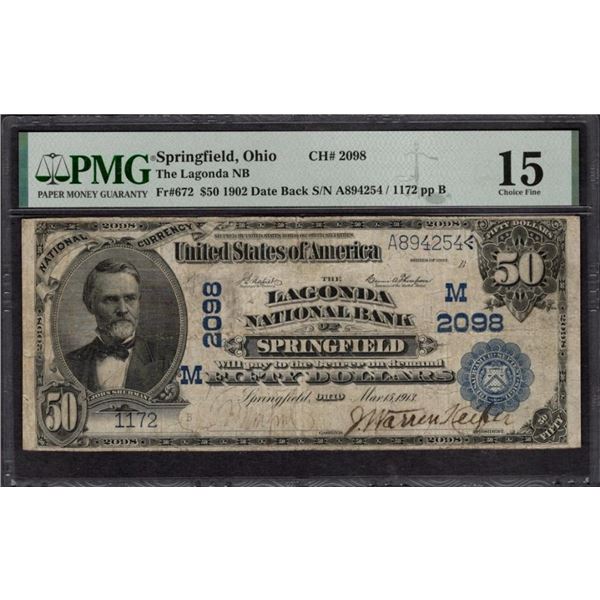 1902 $50 Springfield OH National PMG 15