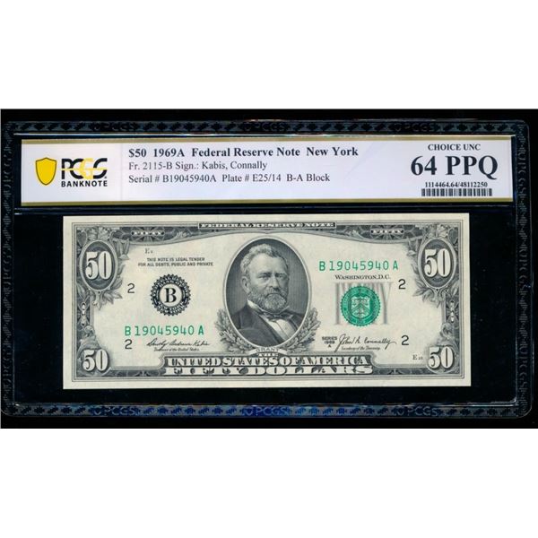 1969A $50 New York FRN PCGS 64PPQ