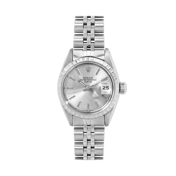 Rolex Ladies Silver Index Date Wristwatch 26MM