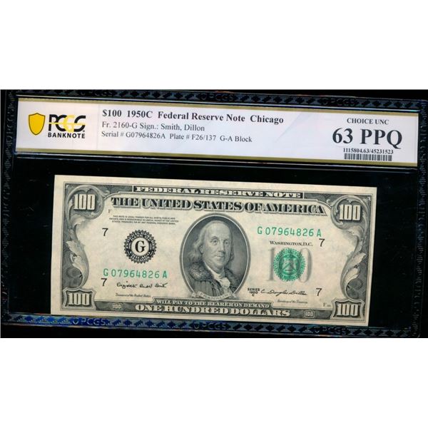 1950C $100 Chicago FRN PCGS 63PPQ