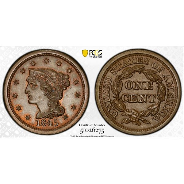 1845 Braided Hair Cent PCGS MS65BN