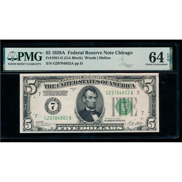 1928A $5 Chicago FRN PMG 64EPQ
