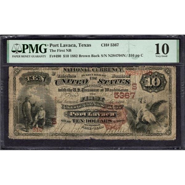 1882 $10 Port Lavaca TX National PMG 10