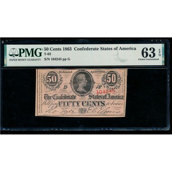 50 Cent 1863 T-63 Confederate PMG 63EPQ