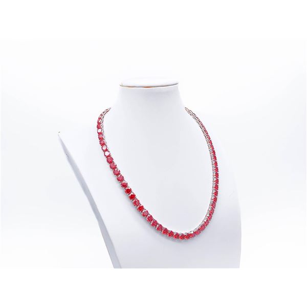 18KT White Gold Plated 69ctw Simulated Padpaparacha Sapphire Necklace