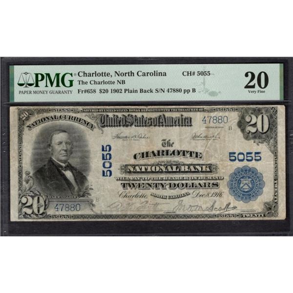 1902 $20 Charlotte NC National PMG 20