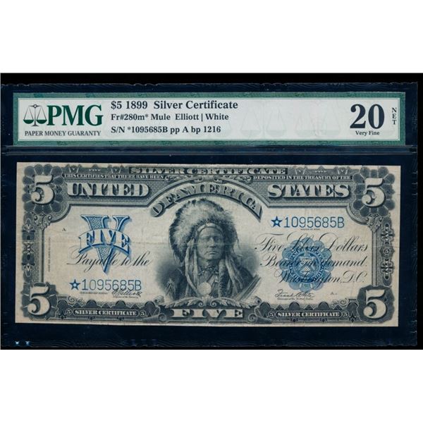 1899 $5 STAR Chief Silver Certificate PMG 20NET