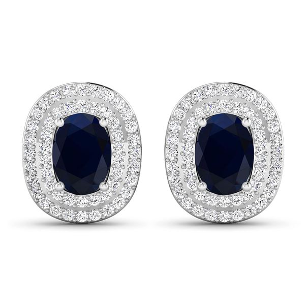 14KT White Gold 1.5ctw Blue Sapphire and Diamond Earrings