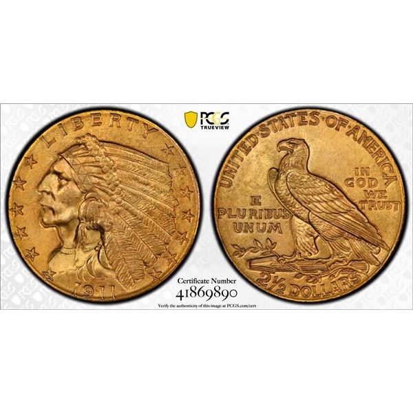 1911 $2.5 Indian Head Quarter Eagle Gold Coin PCGS MS64