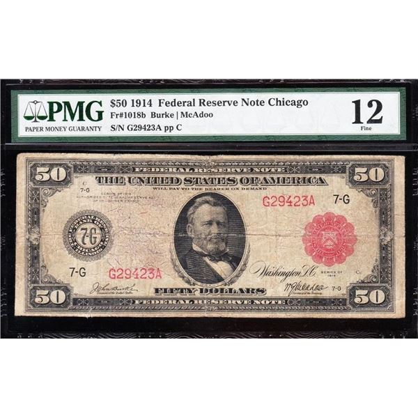 1914 $50 Red Seal Chicago FRN PMG 12
