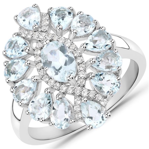 Plated Rhodium 1.80ctw Aquamarine and White Topaz Ring