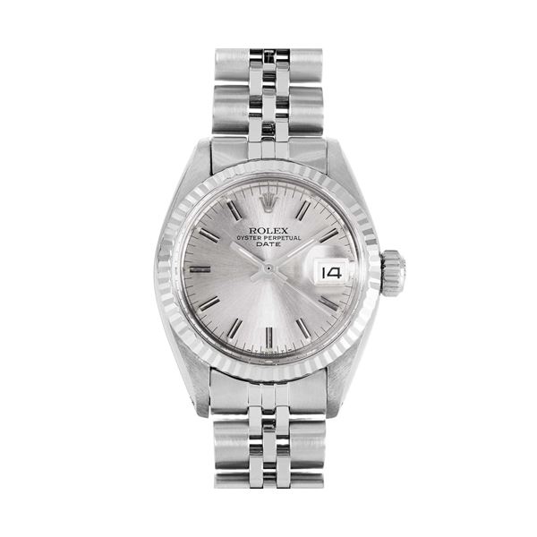 Rolex Ladies Stainless Steel 14K Fluted Bezel Date Watch