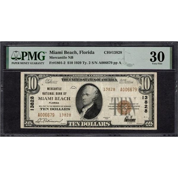 1929 $10 Miami Beach FL National PMG 30
