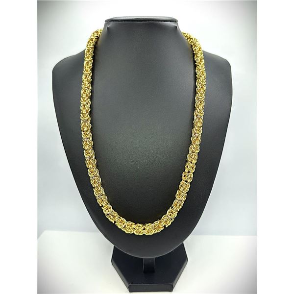 Huge 125 Gram 18 Kt Gold Plated Diamond Cut Byzantine Chain