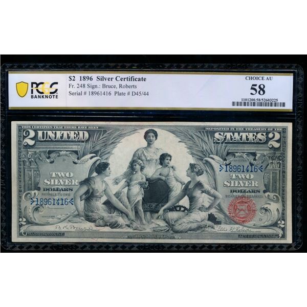1896 $2 Educational Silver Certificate PCGS 58