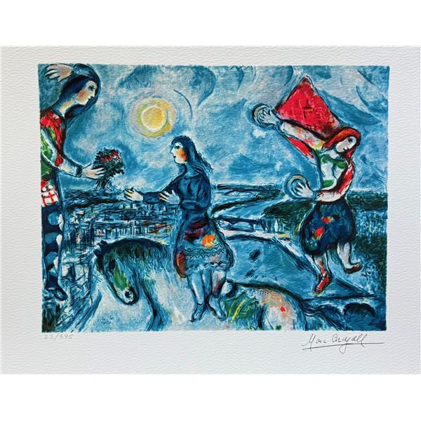 Marc Chagall LOVERS OVER PARIS Facsimile Signed Limited Edition Giclee