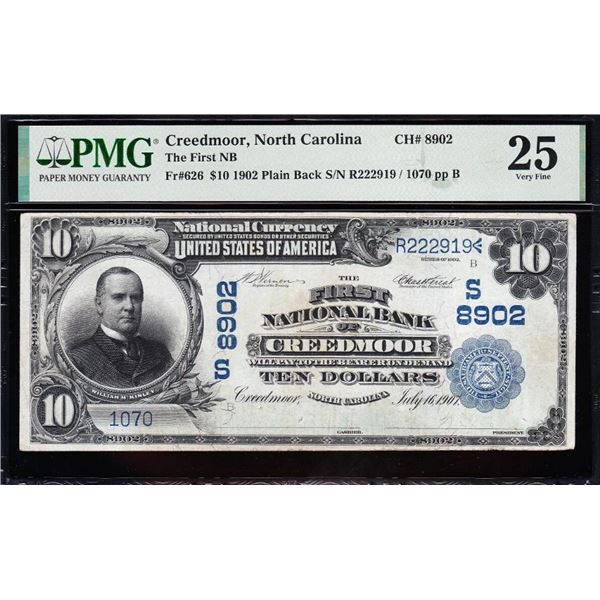 1902 $10 Creedmoor NC National PMG 25