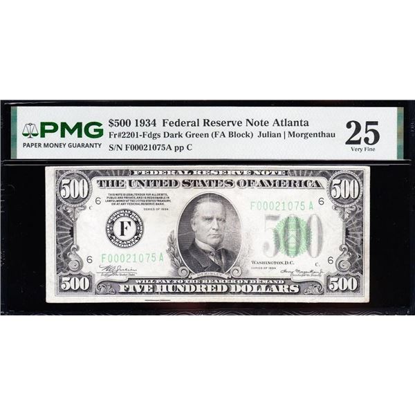 1934 $500 Atlanta FRN PMG 25