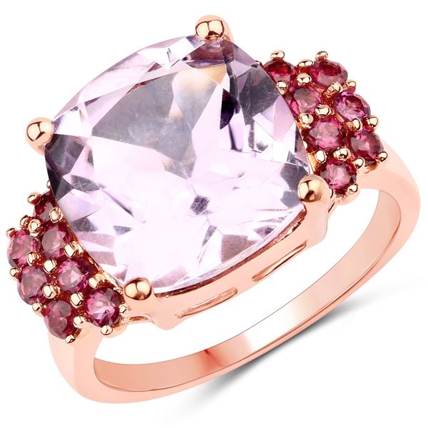 Plated 18KT Rose Gold 5.90ctw Pink Amethyst and Garnet Ring