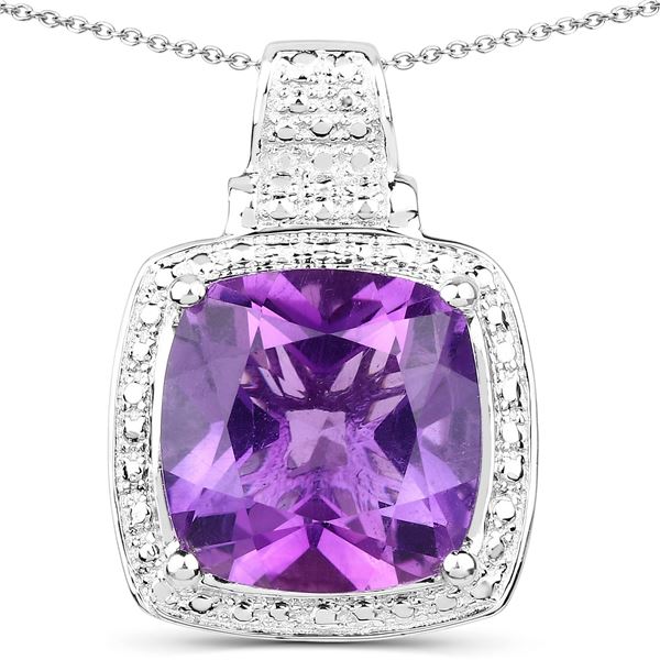 Plated Rhodium 5.85ct Amethyst Pendant