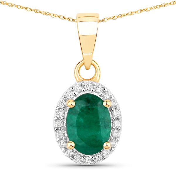 14KT Yellow Gold 0.83ctw Zambian Emerald and Diamond Pendant