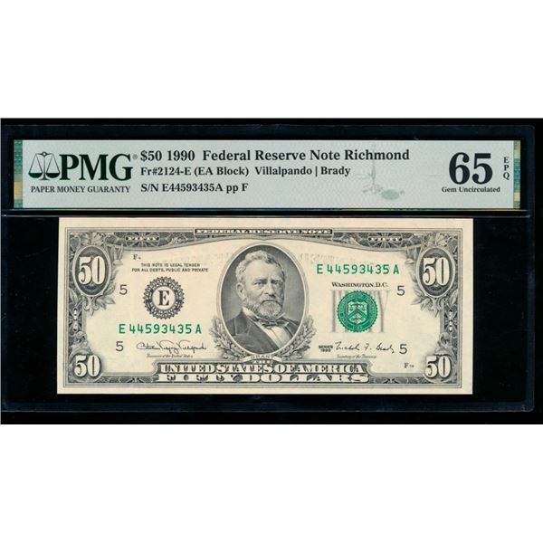 1990 $50 Richmond FRN PMG 65EPQ