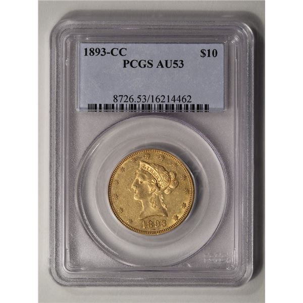 1893-CC $10 Liberty Head Eagle Gold Coin PCGS AU53