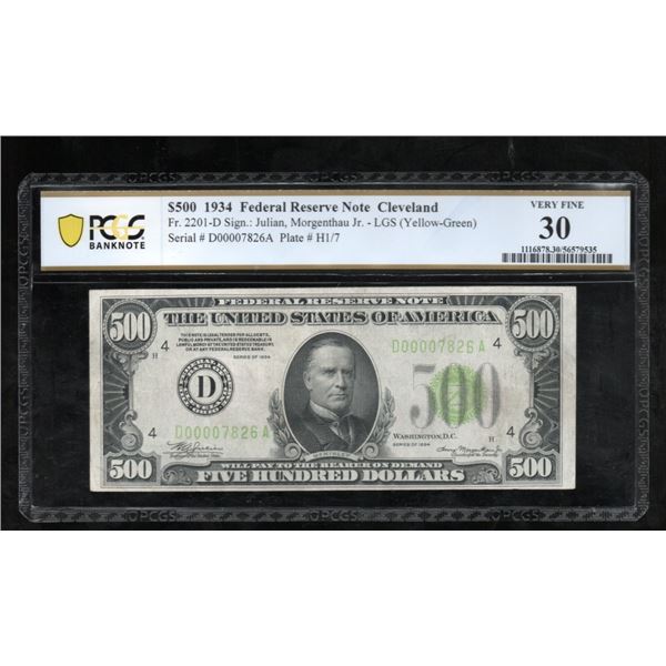 1934 $500 Cleveland FRN PCGS 30