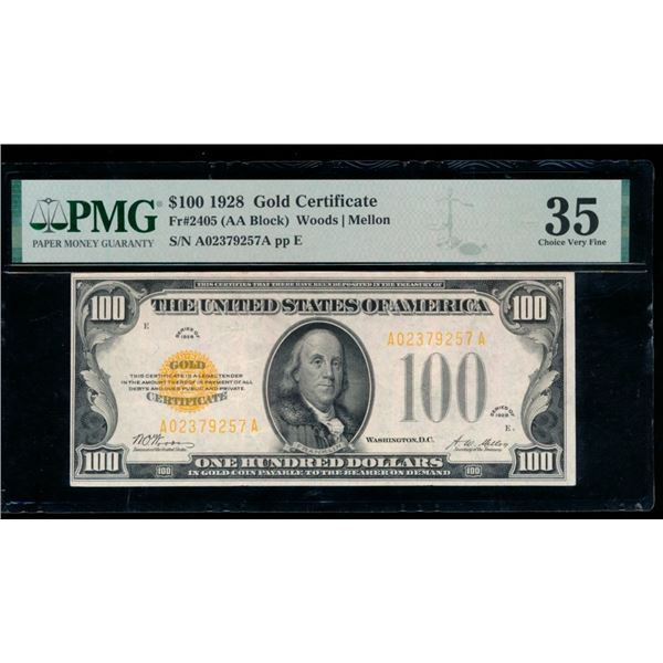 1928 $100 Gold Certificate PMG 35