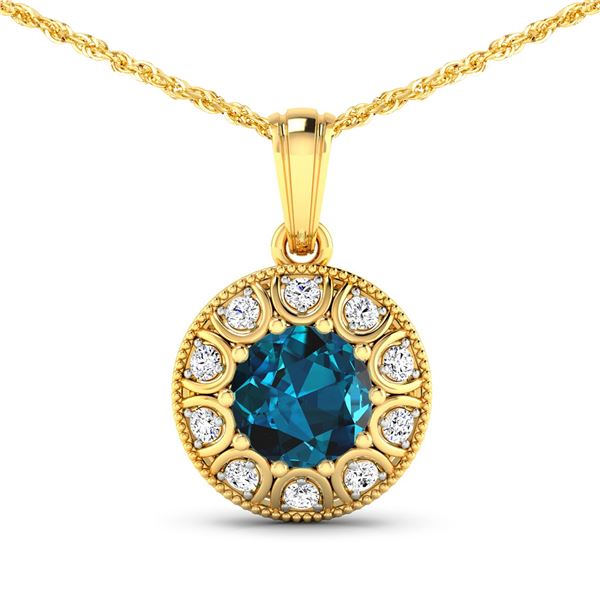14KT Yellow Gold 2.05ctw London Blue Topaz and Diamond Pendant