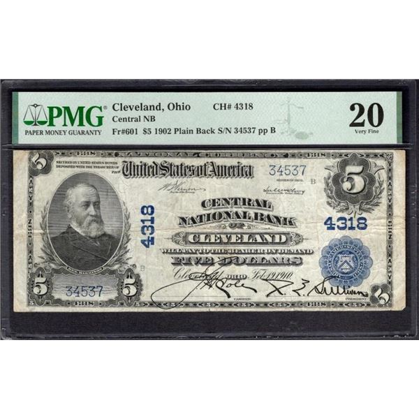 1902 $5 Cleveland OH National PMG 20