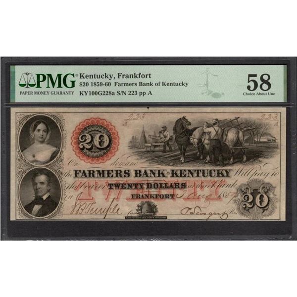 1859 $20 Frankfort KY Obsolete PMG 58
